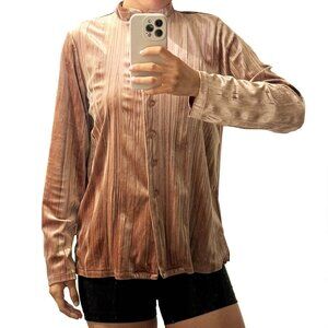 Linden Hill Crushed Velvet Button Front Long Sleeve Top Size Small